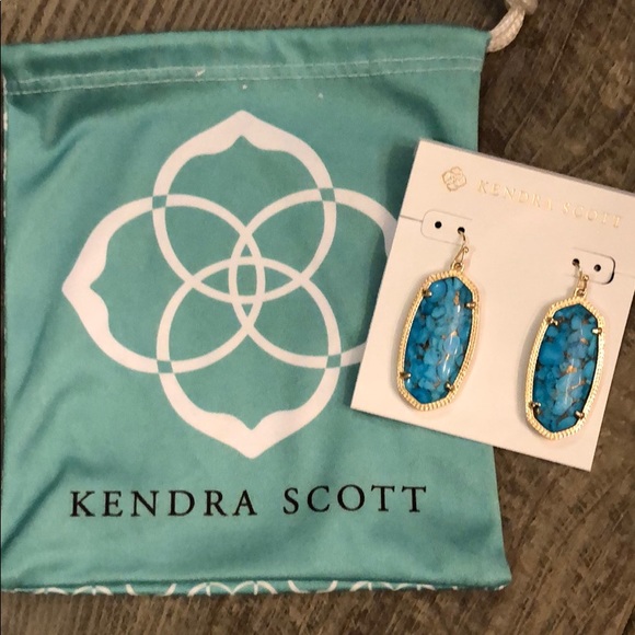 Kendra Scott Elle bronze veined turquoise earrings - Picture 2 of 8